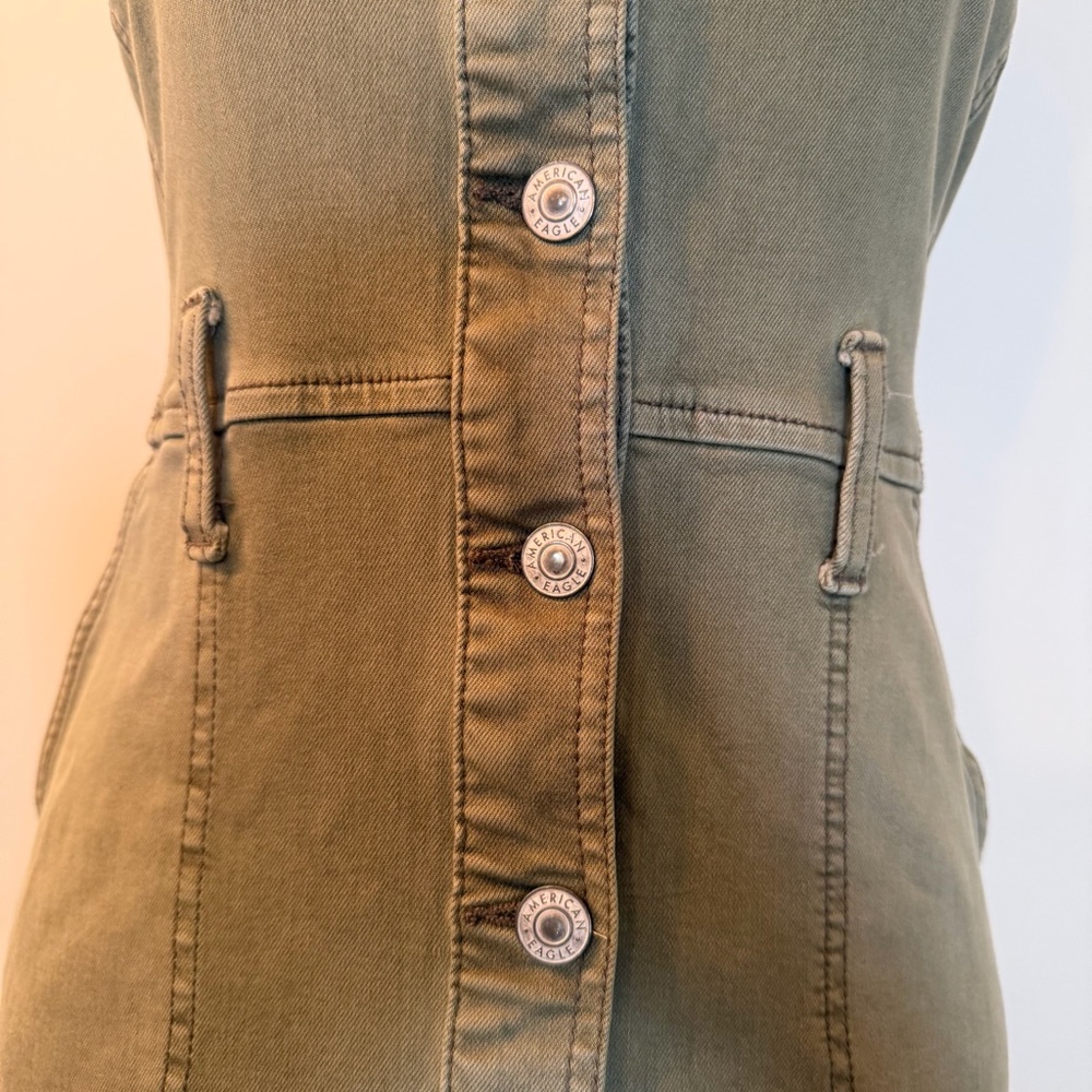 American Eagle Outfitters Women S Button-Down Mini Dress Overall Utility Stretch - Picture 3 of 11